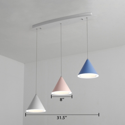 Funnel Suspended Lamp Contemporary Acrylic 3 Light LED Pendant Lamp for Children Room