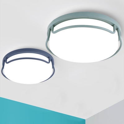 Glass Shade Round Ceiling Light Modern Fashion Bedroom LED Flush Light Fixture in Blue/Green