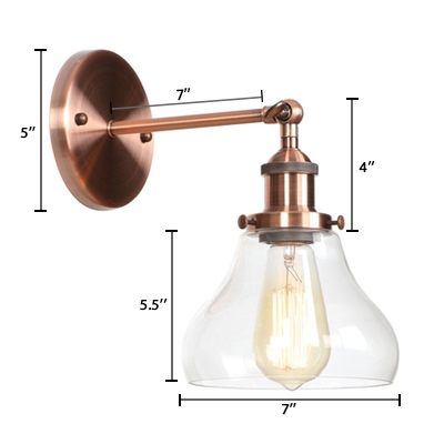 Gourd Sconce Lighting with Glass Shade Vintage Loft Style Single Light Wall Mount Light in Copper