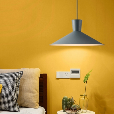 Gray Finish Cone Lighting Fixture Nordic Style Simple Metal 1 Bulb LED Pendant Lamp