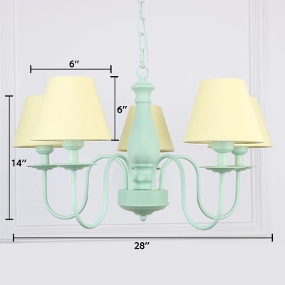 Green Finish Cone Hanging Chandelier Simplicity Fabric Shade 5 Lights Suspension Light