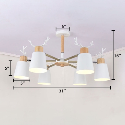 Horn Shade 3/6 Lights Chandelier with Antler Decoration White Metal Hanging Lamp for Children Bedroom