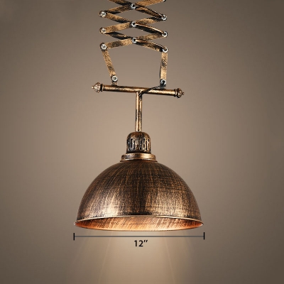 Industrial 12 Inches Wide Rust Iron Bowl Shape Adjustable Greek Scissor LED Ceiling Light