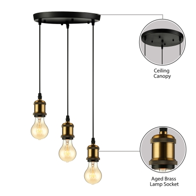 Industrial Style 3 Light Vintage Brass LED Pendant