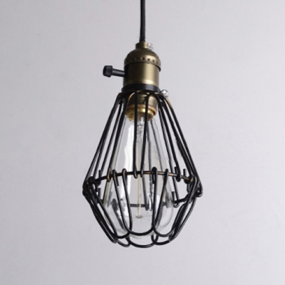 

Loft Style Wire Guard Pendant Light in Black Single Hanging Light 4"W