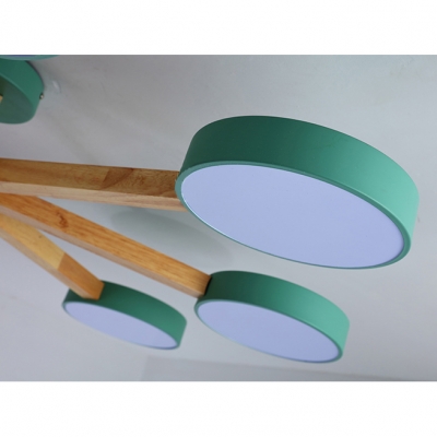 Macaron Branching Chandelier Light Bedroom Sitting Room Wooden 3/6 Lights Lighting Fixture in Green