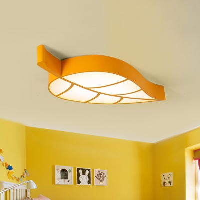 Macaron Colorful Leaf Lighting Fixture Amusement Park Kids Bedroom Metal LED Ceiling Light