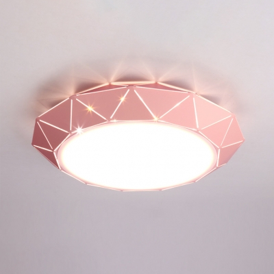 Macaron Nordic Bowl Ceiling Light Children Bedroom Acrylic LED Flush Light in Green/Pink/Yellow