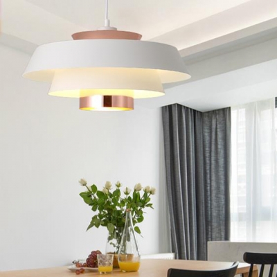 Modern Design 3 Tiers Pendant Light Metal Wire Powered Ceiling Light in White for Bedroom
