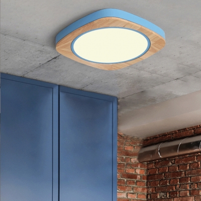 Nordic Style Square LED Flush Light Wood Flush Ceiling Light for Living Room in Warm/White