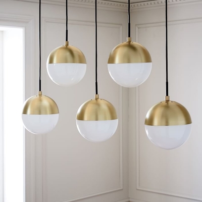Opal Glass Ball Suspended Light Modern Elegant LED Ceiling Lamp in Brass for Study Room