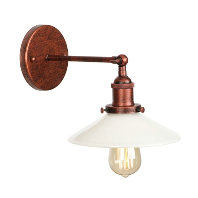 Opal Glass Flared Shade Wall Lamp Industrial 1 Light Wall Light Fixture in Rust Finish for Staircase