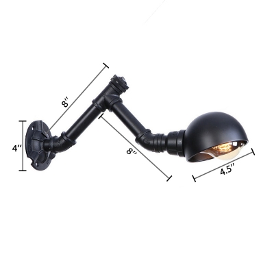 Pipe Style Wall Mount Fixture with Dome Shade Industrial Metal 1 Bulb Wall Sconce in Black