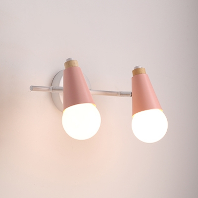 Rotatable Open Bulb Sconce Light Coffee Shop Metallic 2 Light Wall Mount Light in Blue/Pink/Yellow