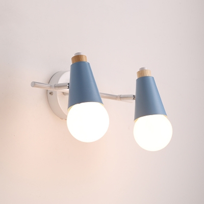 Rotatable Open Bulb Sconce Light Coffee Shop Metallic 2 Light Wall Mount Light in Blue/Pink/Yellow