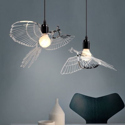 Silver Open Bulb Suspended Light Modern Design Metal 1 Head Pendant Lamp with Bird Decoration
