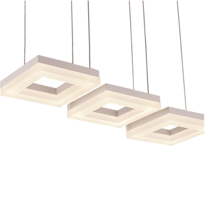 Squared Pendant Light Modern Contemporary Acrylic 3 Light Accent Hanging Light in White
