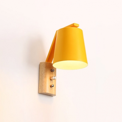 Tapered Shade Wall Lamp with Wooden Base Macaron Nordic Hallway Corridor Single Light Wall Mount Light