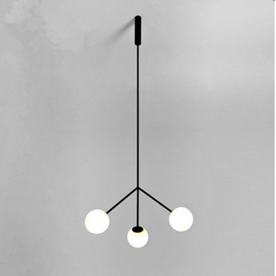 Triple Lights Globe Hanging Light Contemporary Frosted Glass Chandelier in Black