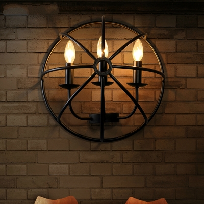 Warehouse 3-light Wrought Iron Cage Industrial LED Wall Lamp