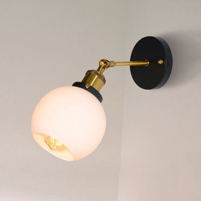White Glass Ball Wall Mount Fixture Industrial Simple 1 Bulb Wall Light in Brass Finish for Coffee Shop