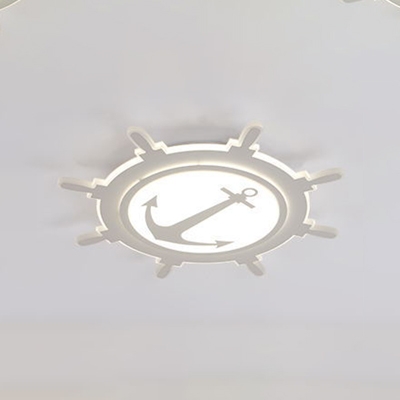 White Round Rudder LED Flush Light Modernism Acrylic Ceiling Fixture for Boys Girls Room