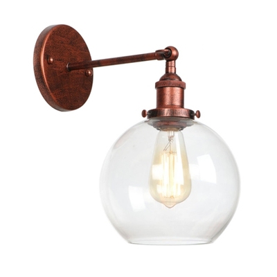 1 Bulb Spherical Wall Mount Light Minimalist Glass Shade Sconce Lighting in Rust Finish for Staircase