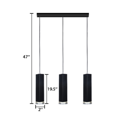 3 Light Tube Pendant Light Modern Concise Aluminum LED Suspended Lamp in Black for Bar Counter