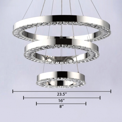 3 Tiers Circle Hanging Light Contemporary Crystal Decorative LED Suspended Light in Chrome