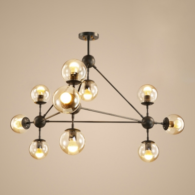 Amber Glass Hanging Lamp Designers Style Post Modern Metal 10 Light Chandelier for Bedroom