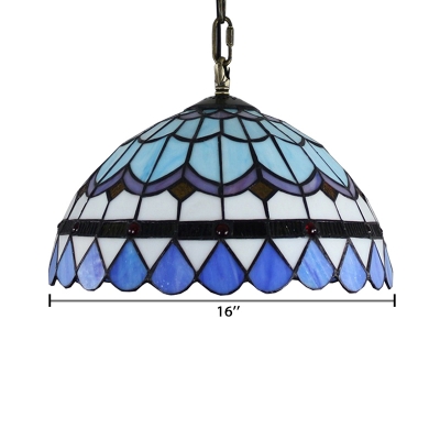 Baroque Classic Design 2 Light   Ceiling Light with Blue Dome Glass Shade in Tiffany Style, 12