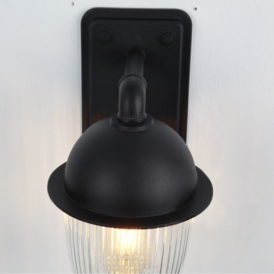 Black Finish Ribbed Wall Lighting Industrial Simplicity Closed Glass Single Head Sconce Light