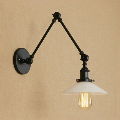 Black Finish Swing Arm Lighting Fixture Concise Industrial Opal Glass 1 Head Wall Sconce for Office
