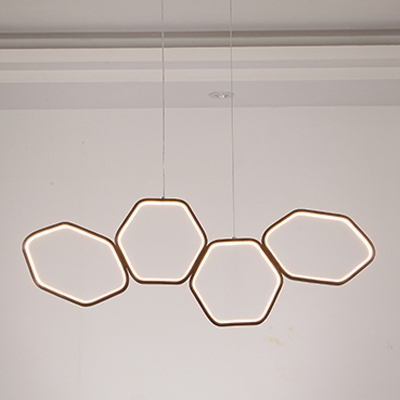 Brown Hexagon Suspended Light Concise Aluminum Multi Light Decorative Hanging Light