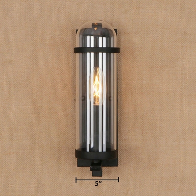 Candle Style Wall Sconce with Clear Glass Shade Loft Style 1 Head Wall Mount Light in Black