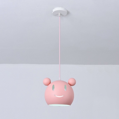 Cartoon Mouse Suspended Light Baby Kids Room Metallic 1 Bulb Pendant Light in Blue/Gray/Pink