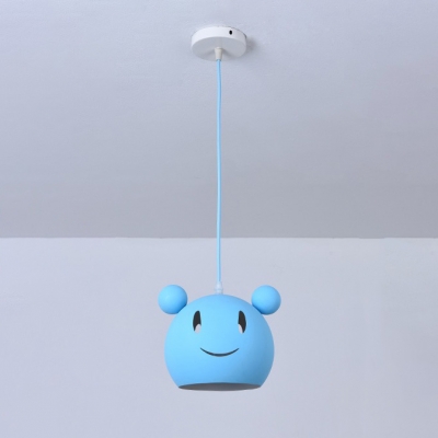 Cartoon Mouse Suspended Light Baby Kids Room Metallic 1 Bulb Pendant Light in Blue/Gray/Pink