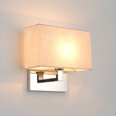 Contemporary Armed Wall Mount Light with Rectangle Fabric Shade 1 Light Wall Sconce in Chrome