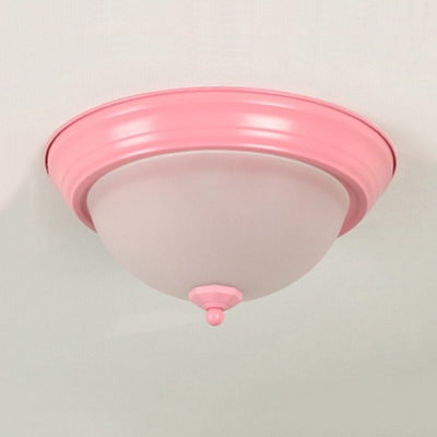 Green/Pink Bowl Shade Flush Mount Contemporary Frosted Glass LED Ceiling Light for Bedroom