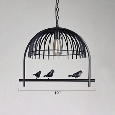 Industrial Pendant Light in Birdcage Style, Black