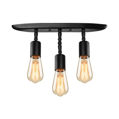 Industrial Vintage Semi-Flush Mount Ceiling Light in Black, Triple Light