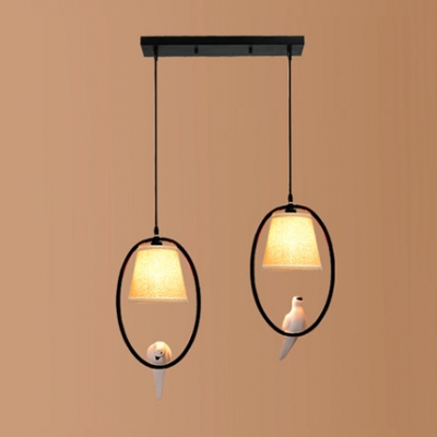 Metal Pendant Light with Circular Ring Beige Shade 2 Lights Suspension Light for Hallway