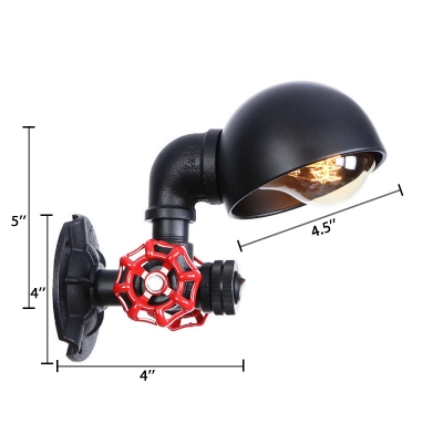 Metallic Dome Shade Wall Light Fixture Retro Style 1 Head Wall Mount Fixture in Black for Foyer