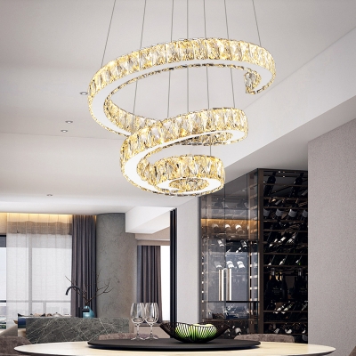 Modern Fashion Spiral Suspension Light Crystal LED Chandelier Lamp in Third Gear Light (Warm/White/Natural Light)