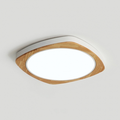 Nordic Style Square LED Flush Light Wood Flush Ceiling Light for Living Room in Warm/White