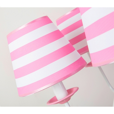 Pink Strips Design Ceiling Pendant Light American Retro Fabric 3/5 Lights Chandelier for Girls Room