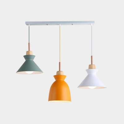 Round/Linear Canopy Drop Light Modern Design Colorful Wood Triple Suspended Lamp