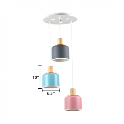 Triple Light Cylinder LED Pendant Lights Nordic Macaron Wood Decoration Hanging Lamp for Kids
