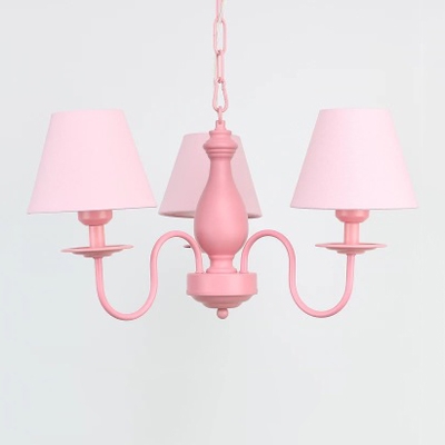 Vintage Tapered Hanging Light Fixture with Blue/Pink Fabric Shade Triple Lights Suspension Light