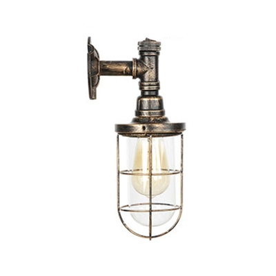 Wire Guard Wall Sconce Retro Style Metallic 1 Light Wall Mount Light in Bronze for Porch